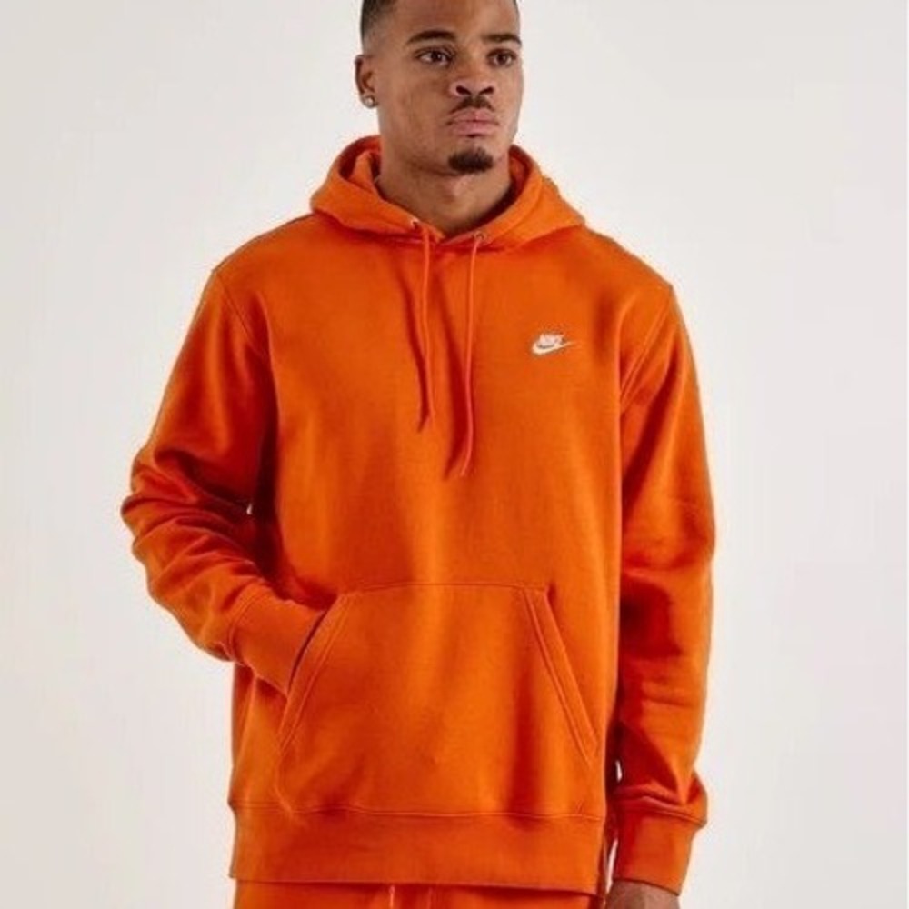MENS unisex NIKE CLUB FLEECE PULLOVER HOODIE Small Orange